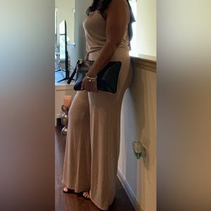 Zenana Premium Wide Leg Jumpsuit Tan Size XL